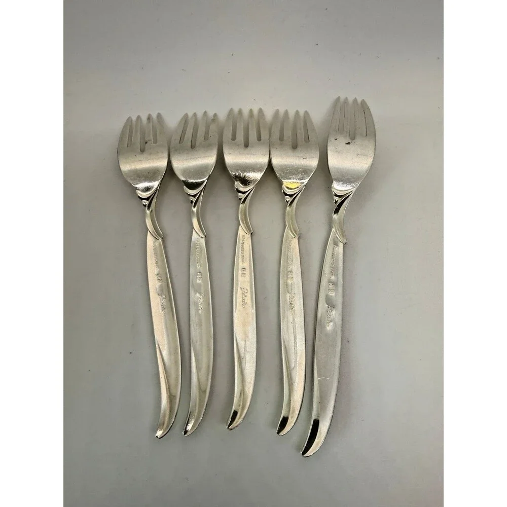 1847 Rogers Bros IS Flair Pattern Silverplate Salad Forks Set of 5 Vintage